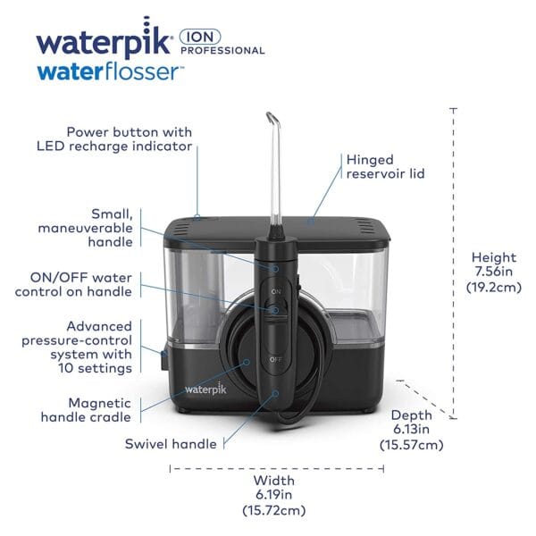 Idropulsore portatile Waterpik ION Professional WF12, per viaggi e uso domestico (NERO) - immagine 13